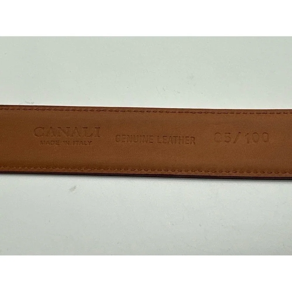 Canali Mens Tan Brown Genuine Leather Belt Made in Italy Size 85/100 Solid Brass